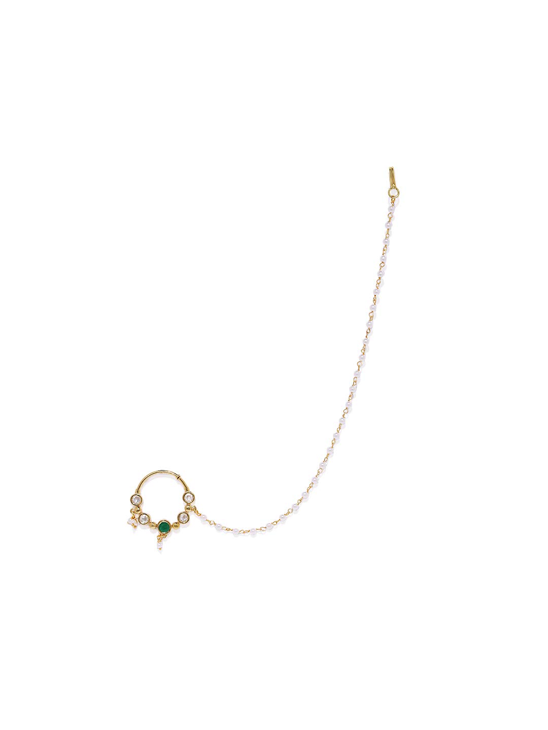 ACCESSHER Gold Plated Delicate Sparkling American Diamond Embellished Clip On/Non- Piercing Nose Ring with Pear Drops and Beads Chain for Women Pack of 1 (White8) (Green) (B07Q4JDZ1Z) Amazon Price History, Amazon Price Tracker