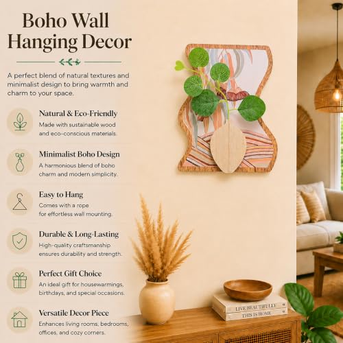 Image of Art Street Boho Floral Art with Vase for Living Room, Modern MDF Set for Home Decor, Aesthetic Hanging Showpiece, Bedroom & Office Decoration, (Size 19 x 23 cm)