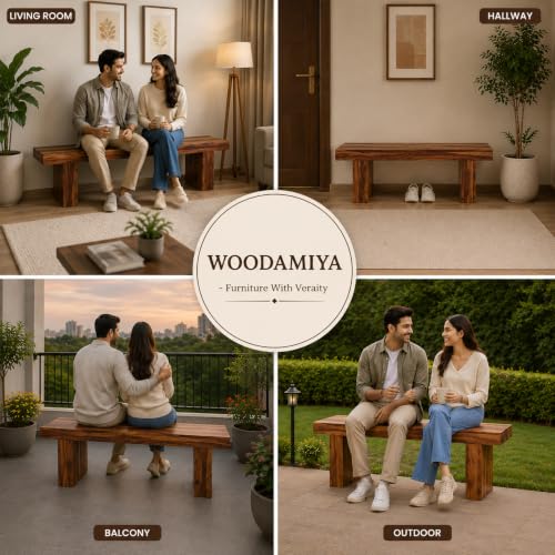 Image of Strong & Durable Solid Wood Bench for Home, Office & Waiting Area | Multipurpose Bench with Comfortable Seating | Up to 320 kg Seating Capacity | Teak Finish | 52 x 16 x 18 Inch | Easy DIY