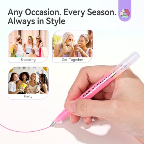 Image of SAVILAND Nail Art Pens Set: 12 Colors Quick-Drying Ballpoint 3D Nail Polish Pens Paint Markers for Nail Art Painting, Dotting, Liner & Detailing Design, Beginner-Friendly DIY Manicure Tools Kit