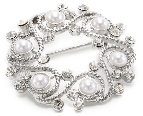 Image of Napier inchGift Boxed inch Silver-Tone with Pearl Wreath Brooch