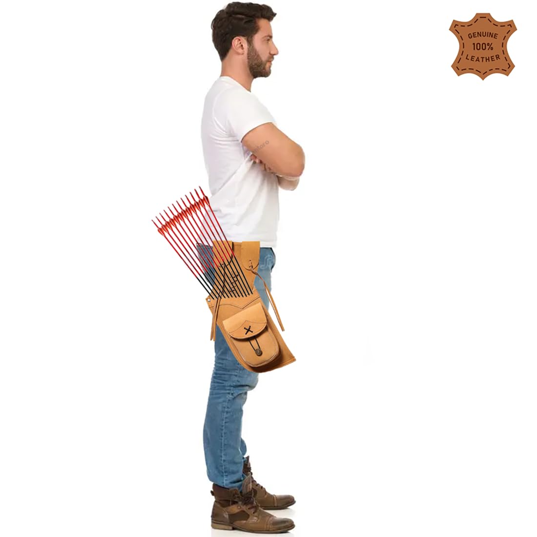 Bruin Lederen Traditionele Lederen Links Taille Boogschieten Quiver