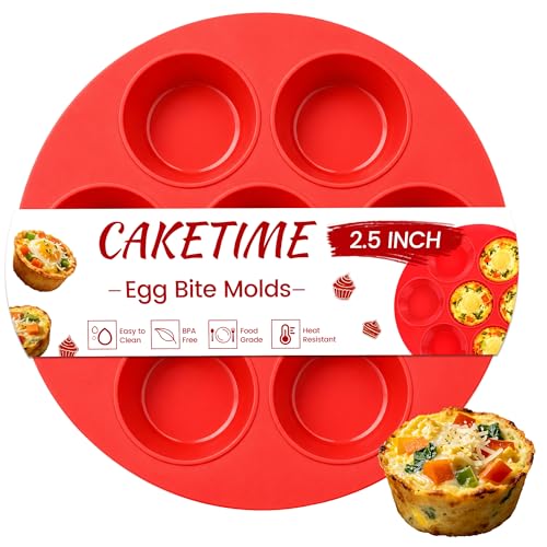 Image of CAKETIME Silicone Muffin Pan for Air Fryer Oven, Nonstick 7-Cup Red | Food-Grade, For Egg Bites, Muffins, Cupcakes, Mini Quiche, 1 Pack