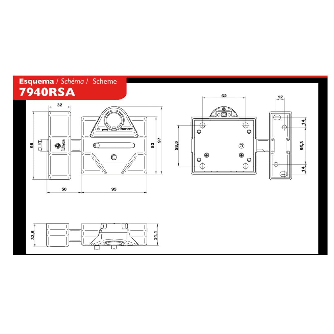 Lince Cerrojo Pestillo 7940RSA con alarma 100dB I Medidas de caja 150 x 110 x 45 mm. I Cerradura para interior I Acabado latonado y cromo mate
