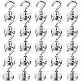 LOVIMAG Neodymium Strong Magnetic Hooks,22Lbs Rare Earth Magnets Heavy Duty with Hook for Refrigerator,Ceiling Magnets for Hanging,Cruise,Curtain and Kitchen etc-25 Pack