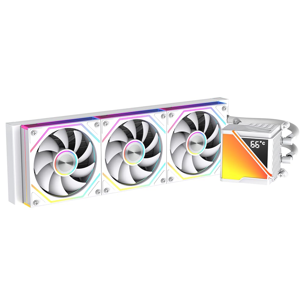 TZMRIT SR360-RS CPU Aio Water Cooling 360 mm with Temperature Display, 80 x 80 mm Jelly Design Large Cold Head, for LGA115X/1200/1700/1366/2011/2066, for AM3/AM3+/AM4/AM5 (WH)