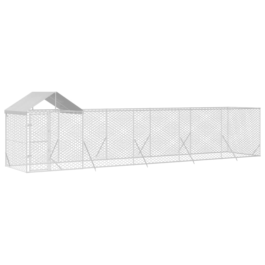 Zewnętrzna hodowla dla psów z dachem, 10 x 2 x 2,5 m, ocynkowana stal, dla psów, szczeniaków, zwierząt domowych, srebrna, odporna na warunki atmosferyczne, bezpieczny kojec dla królików i kaczek