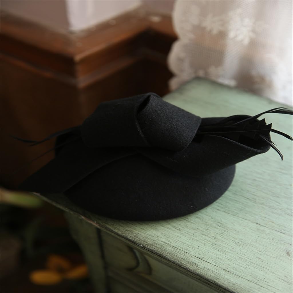 Black Vintage Wedding Dress Dinner Cheongsam English Top Hat Mesh Flower Beret