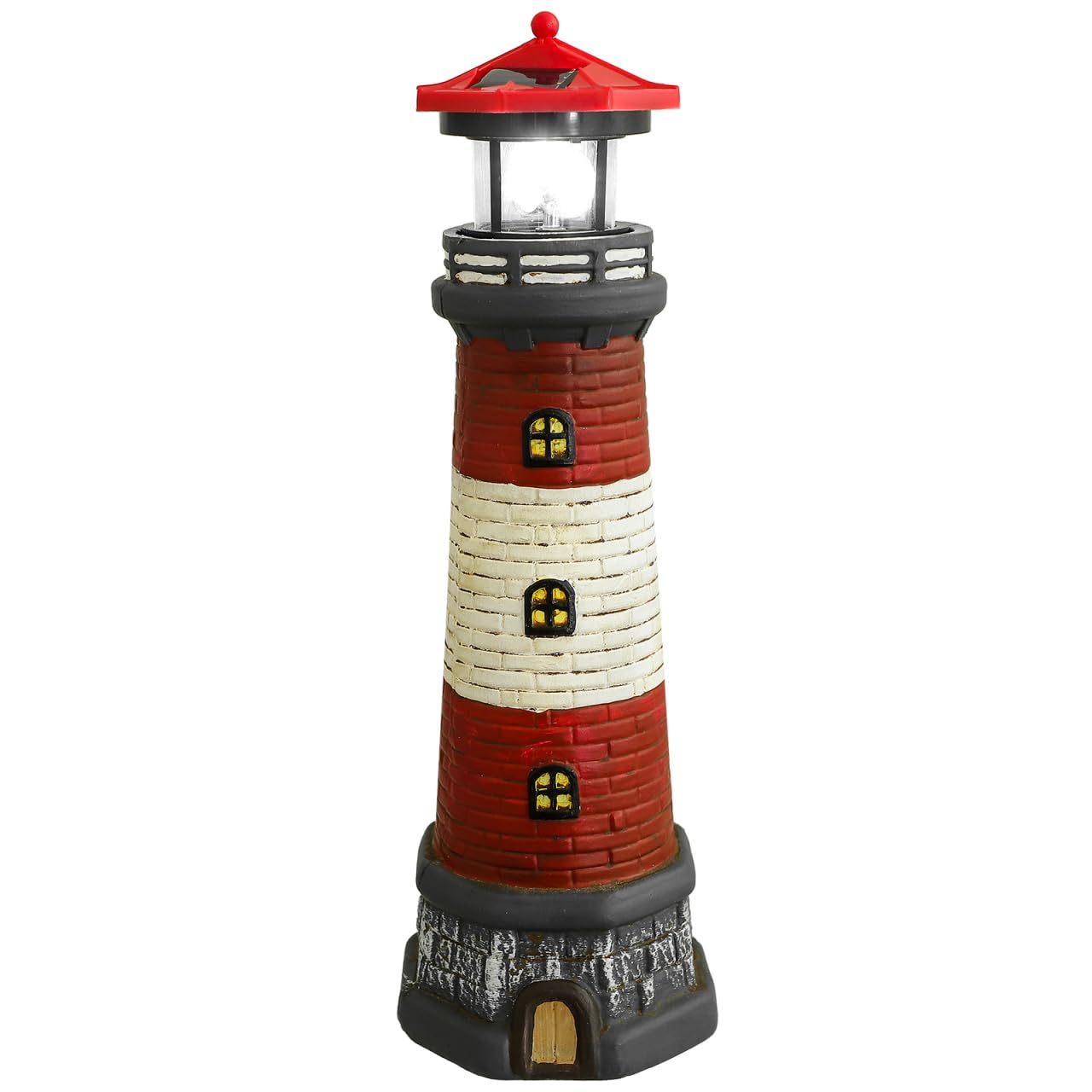 Housoutil Outdoor Solar Lighthouse Lamp Decor - 15" LED Tall Solar Lighthouse with Rotating Beacon - Waterproof Lighthouse for Garden Yard Outdoor Décor