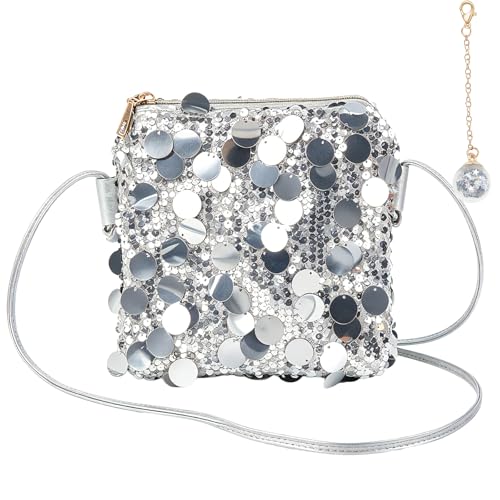 Tutukyle Damen Clutch Silber Glitzer Tasche Pailletten Crossbody Umhängetasch Kleine Handtasche Schultertaschen Glitzer Handytasche für Fasching Hochzeit Party Freizeit Date Shopping