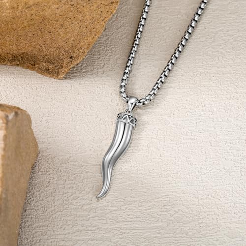 Italian Horn Necklace for Men 925 Sterling Silver/Gold Plated/Black Plated Cornicello Pendant Necklace Italy Jewelry for Men Women4