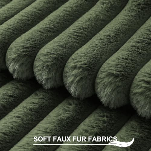 Image of Pallene Faux Fur Plush Throw Pillow Covers 22x22 Set of 2, Luxury Soft Fluffy Striped Decorative Pillow Covers for Sofa, Couch, Living Room, Olive Green