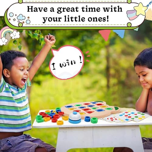 Image of Kidology Geometric Shape and Color Matching Puzzle Board Game with Bell for Kids 3+ Years | Sensory Educational, Fun and Learning Toy for Children | Ideal for Gifting, Multicolour
