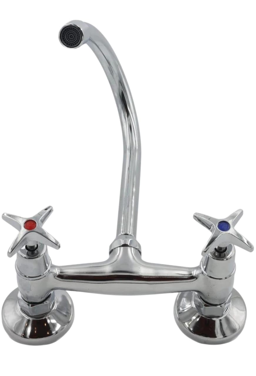 Kitchen Sink Mixer Tap, Dual Handle Faucet with Cross Handles, Hot
