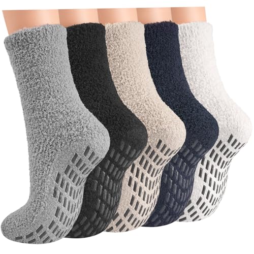 ILovDaisy 5 Paar Kuschelsocken Wintersocken Herren Damen, Warme Stoppersocken Thermosocken Flauschige Socken für Männer Dicke Bettsocken Weihnachtssocken Rutschfeste Haussocken mit Noppen 39-45