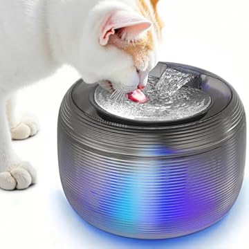 PAWSPURR Fontana d'acqua per gatti silenziosi, fontana per animali domestici di grande capacità da 3,48 l, fontana per gatti e cani, con luce LED a livello dell'acqua, facile da pulire