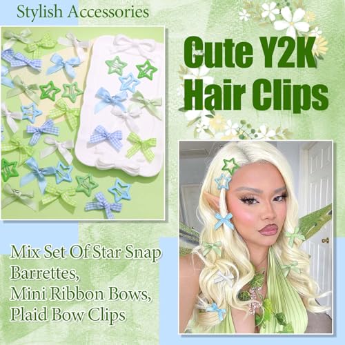 Mini pinces à cheveux étoile verte de qualité avec nœud en ruban satiné