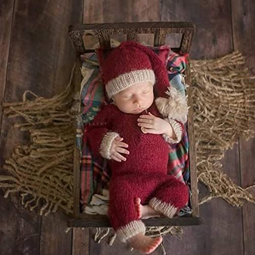 Yedaoiu Kerst Pasgeboren Baby Photo Shoot Props Outfits Haakkleding Santa Claus Red Hat Broek Photography Props (0-12m) voor verjaardagsfeestje en fotocadeau,Girl - Afbeelding 3