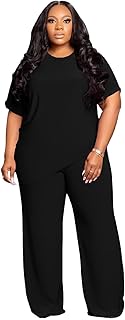 Women's Plus Size Two Piece Outfits Sweatsuits Sets Casual Short Sleeve ...
