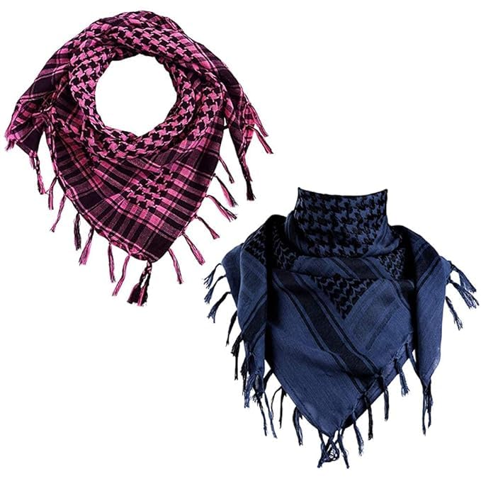 Fashions Men's Pure Cotton Arab Shemagh Neck Wrap Arafat Keffiyah Desert Army Wear Head Scarf Stole (PACK OF 2) (Pink and Blue)-image-45