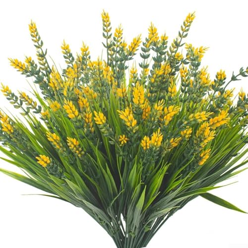 No requiere mantenimiento, paquete de 8 plantas artificiales realistas para uso durante todo el año (amarillo)