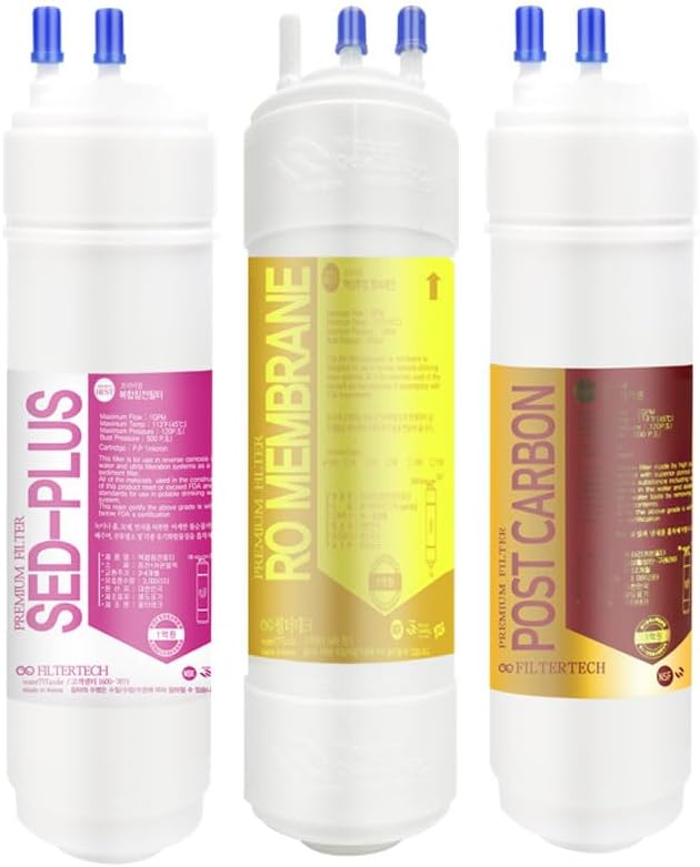 3EA PremiumPlus Filtertech Compatible Replacement Water Filter 1 Year Set for Coway : CHP-08AR