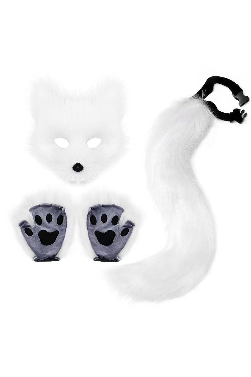 galeeup Adult Fox Cosplay Costume Faux Fox Ears Tail Set Paw Tutu Skirt Headband Full Accessories Halloween Outfits (White Set, One Size)