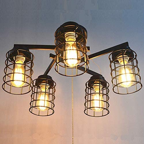 Lampe de plafond rétro 5 lumières plafonnier vintage en métal noir