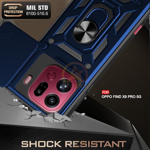 Image of Armor Bumper Back Cover Case for Oppo Find X9 Pro 5G Rotating Camera Cover, Ring Holder & Kickstand | Heavy Duty & 360 Degree Protection Oppo Find X9 Pro 5G Back Cover (Blue)