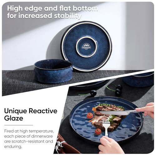 Homikit 12 Piece Dinner Sets, Reactive Glaze Plates and Bowls Set for 4 People, Elegant Dinnerware Stoneware for Kitchen Dinner Camping, Scratch Resistant, Dishwasher & Microwave Safe, Nebulas Blue - Image 5