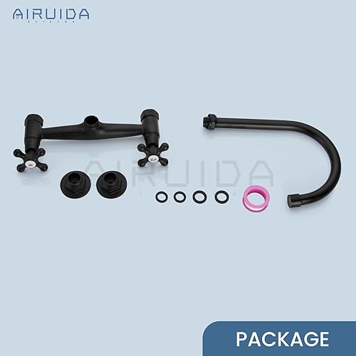 Miniatura 9 de Airuida Grifo de latón negro mate de montaje en pared con doble mango y adaptador ajustable