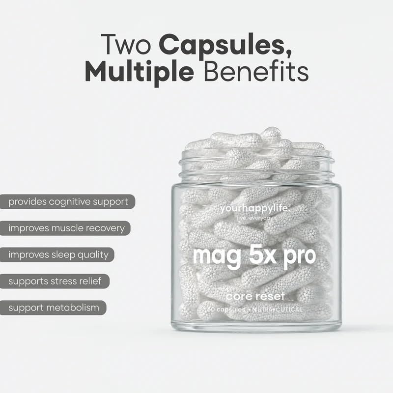 Image of YourHappyLife Overnight Recovery Stack | Mag 5X Pro Magnesium Capsules 60 Count + 10% Transdermal Magnesium Body Lotion 250ml | Sleep & Muscle Recovery Support