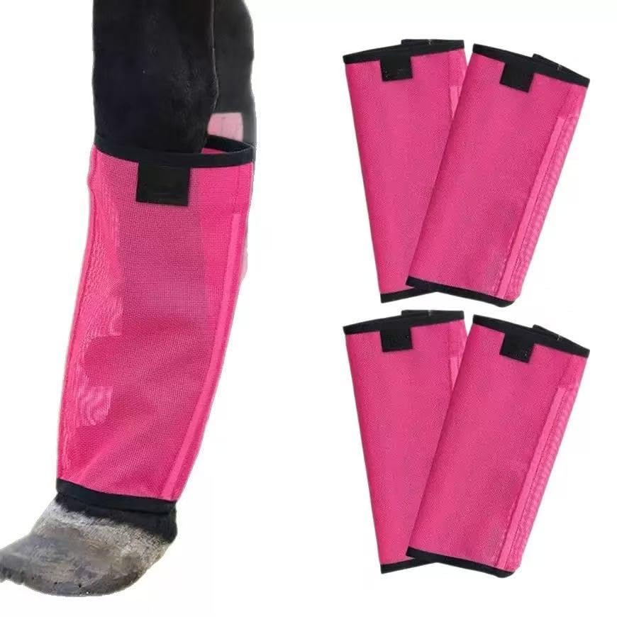 Botas de protección contra moscas de caballo con marco de cuero, protectores de piernas ecuestres (rojo rosa, M)
