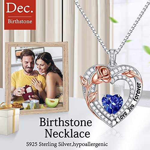 Iefil Christmas Gifts For Women Jewelry, I Love You Gifts Birthstone Necklace Birthday Mothers Day Gifts For Women Anniversary Valentines Day Gifts For Her December Birthstone Blue Tanzanite Jewelry #TOP5