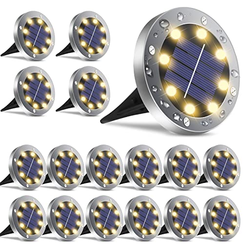 Solar Ground Lights 16Pack, Garden Solar Lights Outdoor Waterproof Solar Pathway Lights Bright In-Ground Lights Outdoor Lighting Decor for Lawn, Patio , Yard, Driveway, Step and Walkway Warm Light
