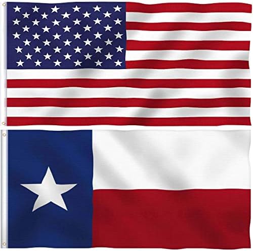 5x3 Ft American Outdoor Flag and Texas Flag 2 PACK - US Flag Bright Color and Fade Resistant - Canvas Header and Double Stitched - USA Flags with Brass Grommets (US Flag +Texas Flag)