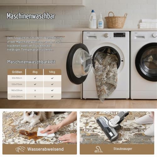 GENIMO Orientalisch Vintage Teppich Ziegelrot Waschbar 160x230 cm – Ansicht 3