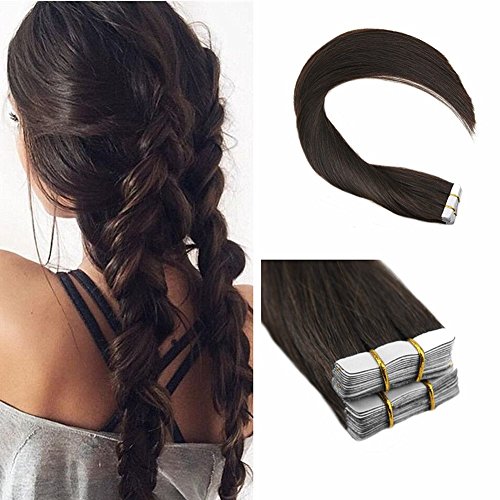 Tape in Human Hair Extensions,Ugeat Tape in Hair Extensions 18 Inch Tape in Remy Hair Extensions Darkest Brown #2 Full Head Hair Extensions Tape in 100g/40pcs