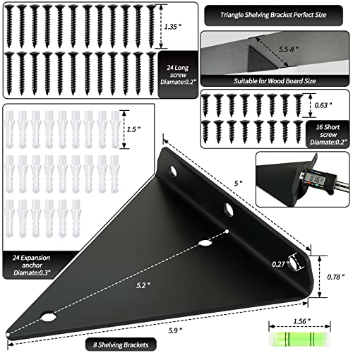Shelf Brackets 6 Inch, Heavy Duty Extra Thick Floating Triangle Shelving Bracket 8 Pack For Diy Floating Shelf Hardware Corner Brace (Black) #TOP2