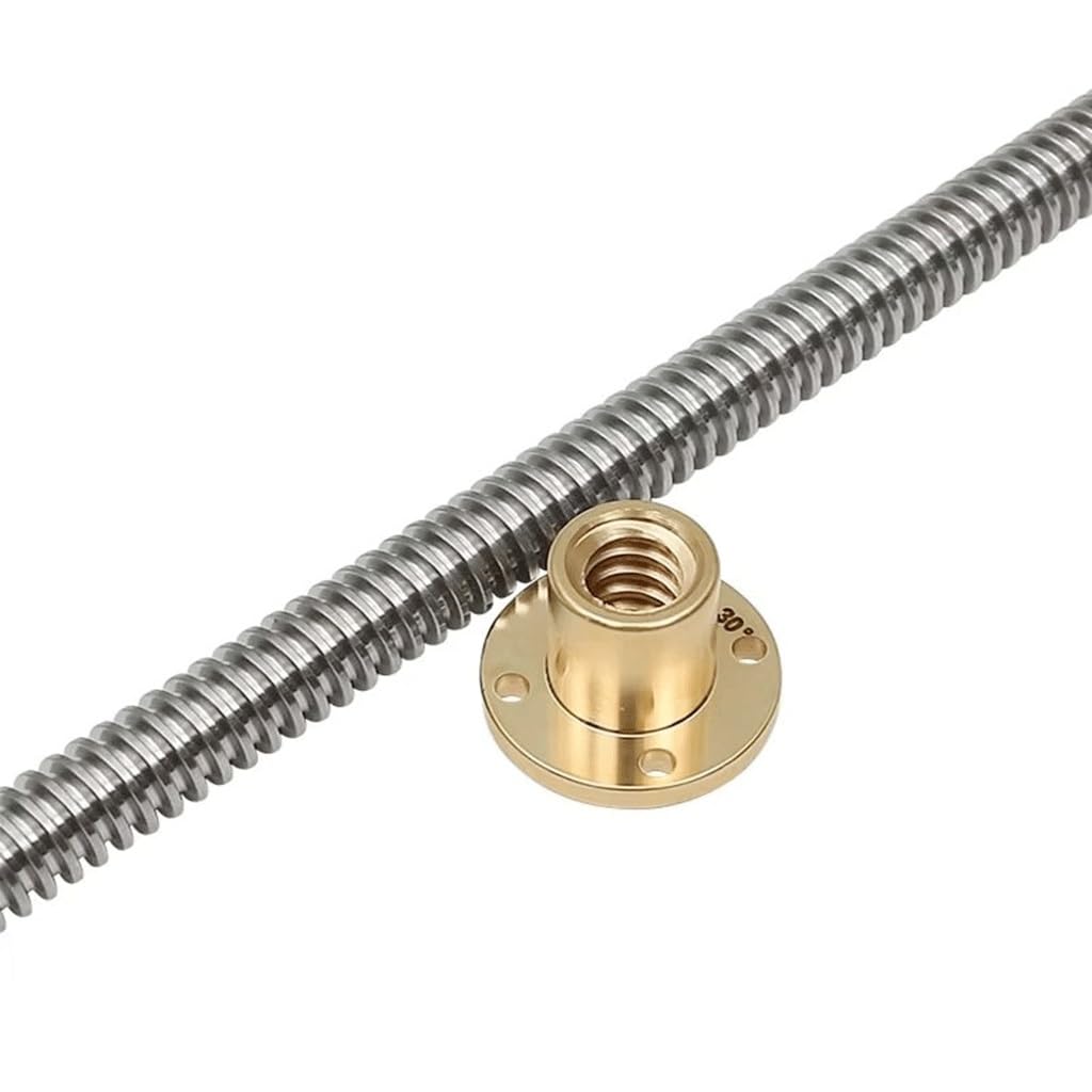Tornillo trapezoidal de acero inoxidable T12 de 12 mm, tornillo de paso de 2 mm con tuerca de latón, 1 pieza(100mm)