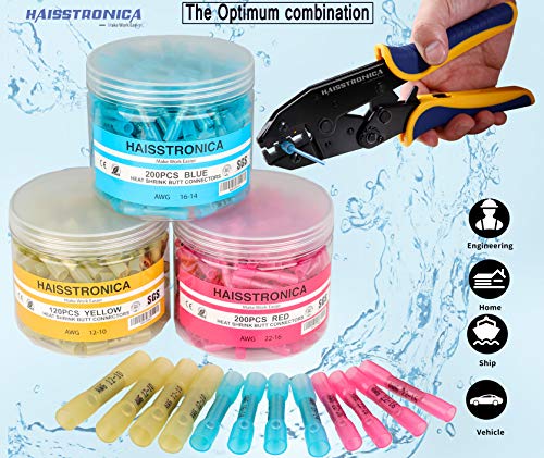 image for Haisstronica 200PCS 22-16 Awg Red Heat Shrink Butt Connectors-Tinned R