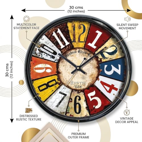 Image of RANDOM Sweep Silent Wall Clock, Non-Ticking Quartz Movement with 3D Foiling Numbers. (Muticoloured)