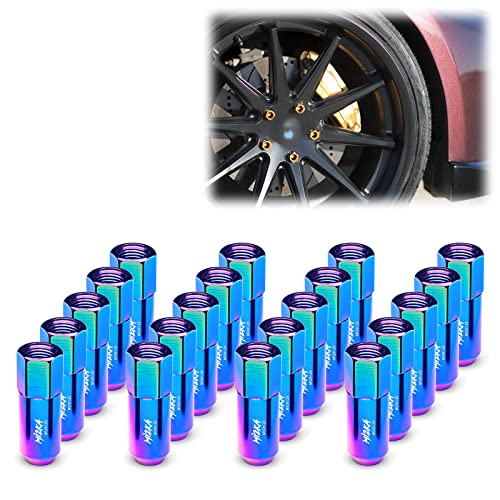 Image of Neo Chrome 20 PCS M12x1.25 Lug Nuts 60mm Extended Tuner Aluminum Wheels Rims Cap WN02