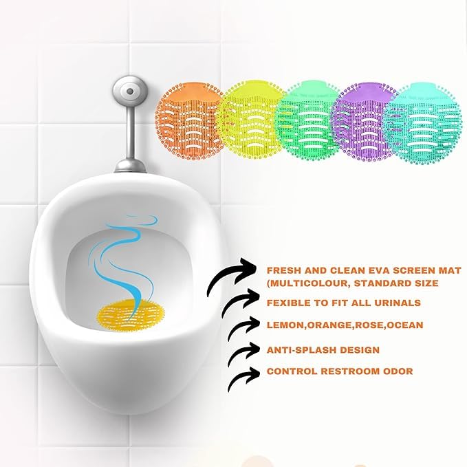Scentric Urinal Mat for Toilet, (Pack of 10) Lemon Fragrance Urinal Screen Mat, Toilet Mat, Urinal Hygiene Products, Urinal Screen Mats with Fragrance, Anti Splash Urinal Mat. 5 51Pt3R7bkLL