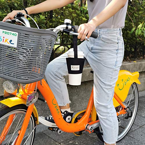 Image of Portable Hands-Free Coffee & Boba Cup Carrier Strap & Straw Loop (Black) | Tainada Eco Friendly Foldable Hot & Cold Drink Carrier for Take Out; Ideal for Walking & Shopping; 1 Coaster Included