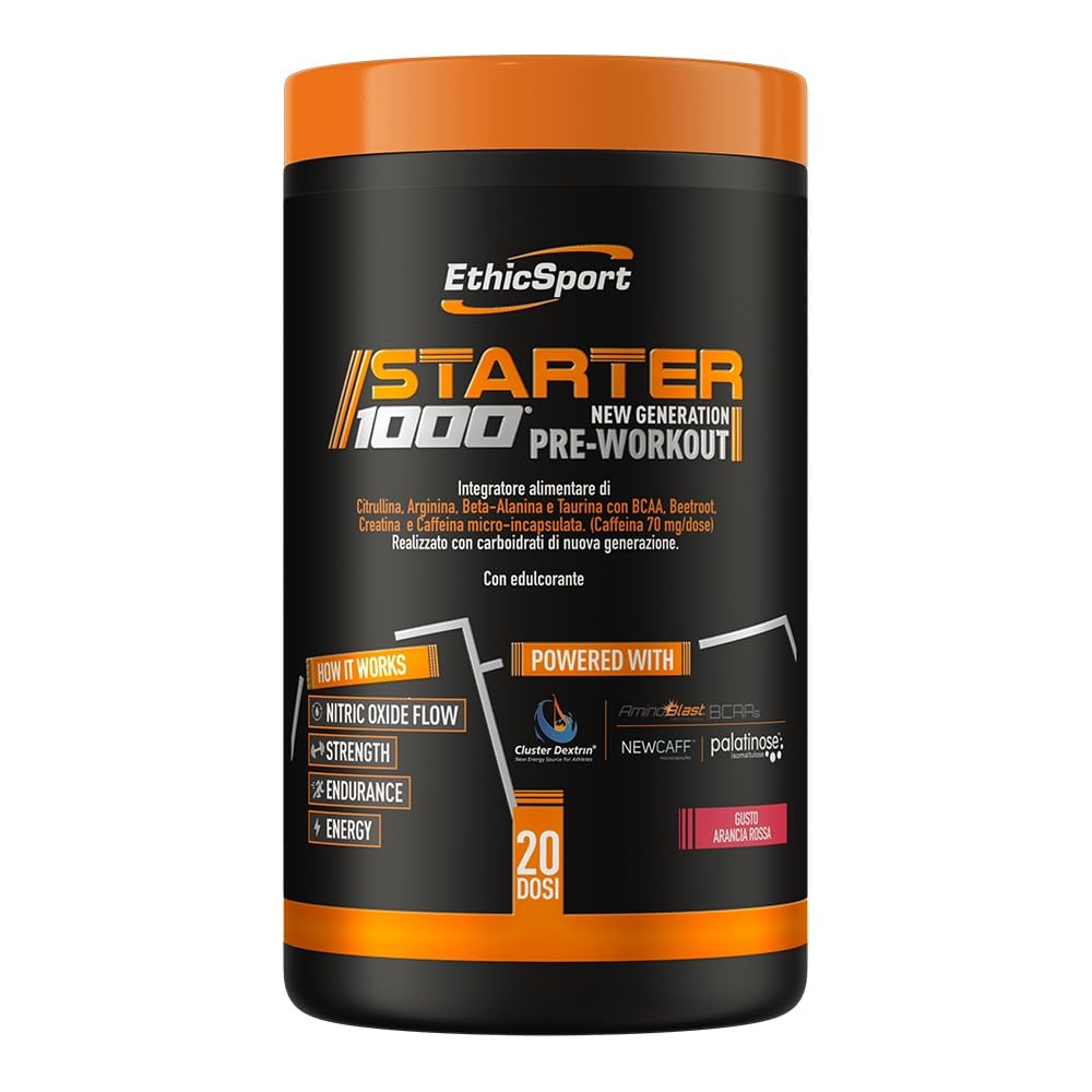 EthicSport Starter 1000 – Integratore pre-​workout con caffeina micro-​incapsulata, creatina, citrullina e β-​alanina – Energia, focus e preparazione allo sforzo per sportivi