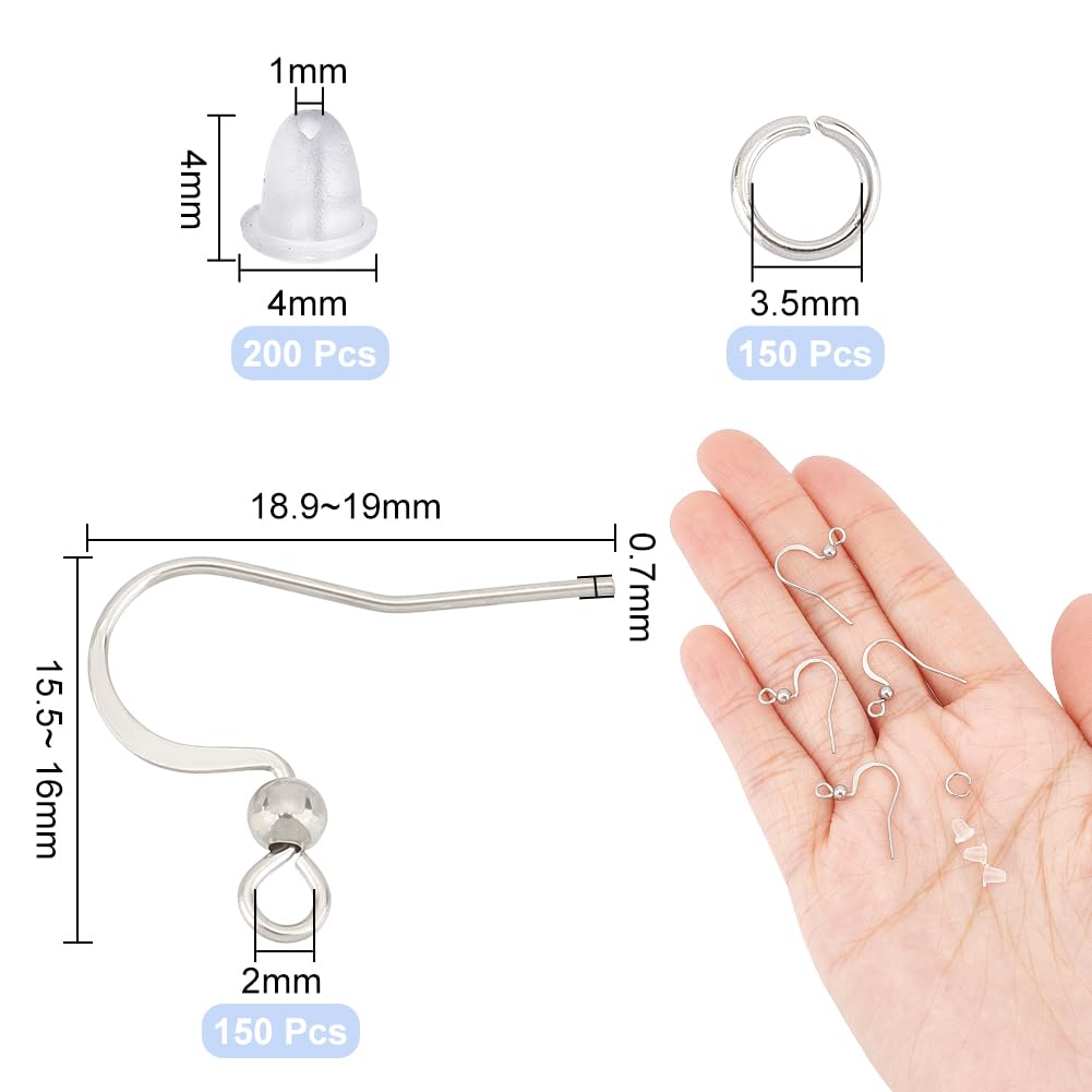 UNICRAFTALE 150 pz 316 Ganci per Orecchini In Acciaio Inossidabile Filo per Orecchie con Sfera Gancio per Orecchino con 150 Anelli di Salto Aperti 200pz Posteriori per Creazione di Gioielli