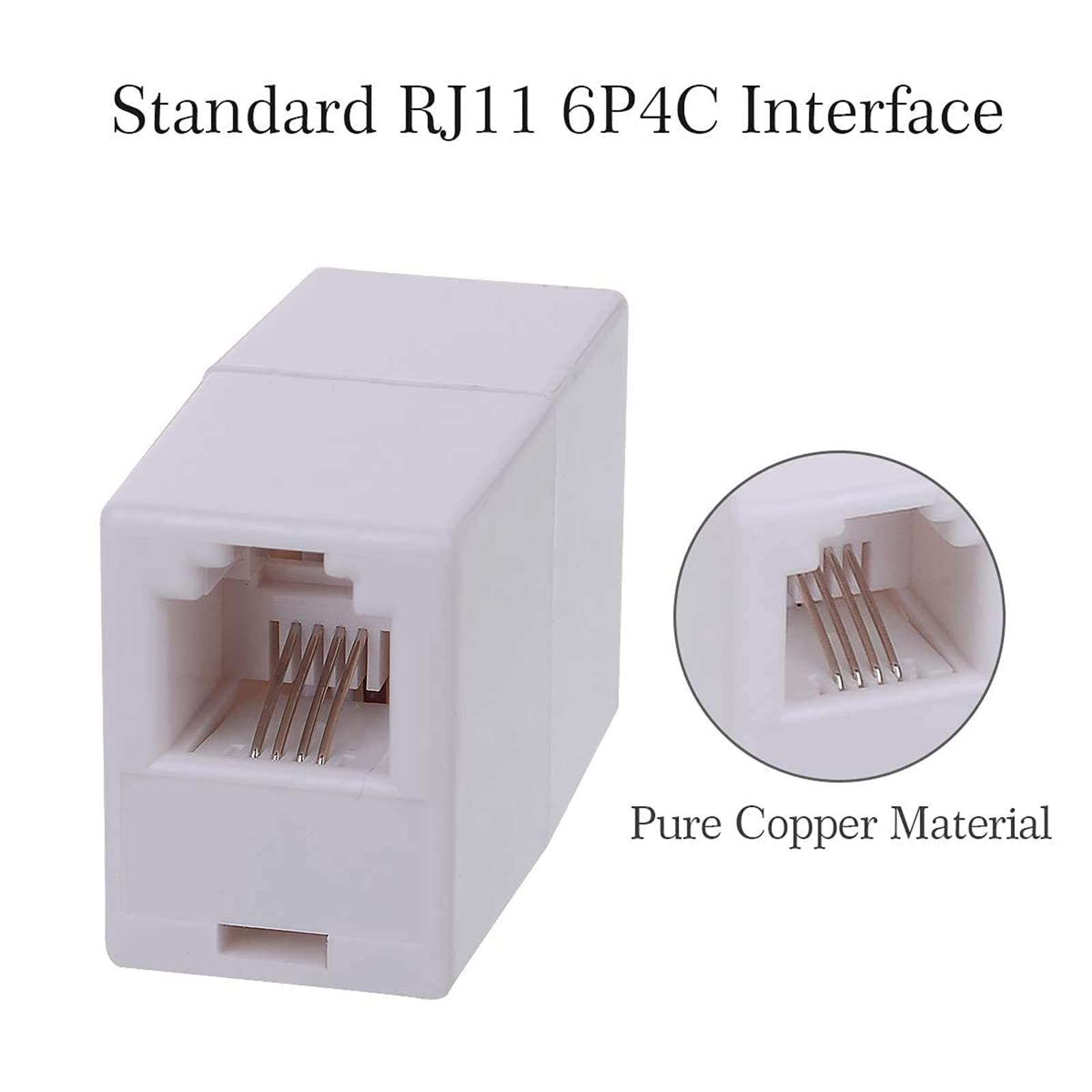 HAWAKA 2PC RJ11 6P4C Phone Line Coupler,Inline Couplers,Modular Female to Female Straight Telephone Extension Cable Cord Coupler Adapter Jack (White)