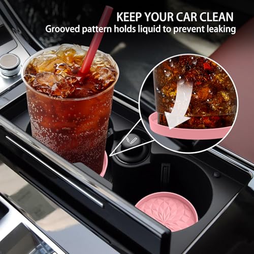 Image of ME.FAN Car Coasters for Cup Holders [4 Pack] - 2.75In Silicone Auto Mug Mats - Universal Non-Slip Recessed Car Interior AccessoriesPink