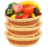 Canastas de polimimbre, paquete de 3 cestas tejidas para pan, cestas redondas de frutas apilables para servir alimentos, cestas redondas de 1.5 pulgadas, soporte apilable para servir alimentos, cestas